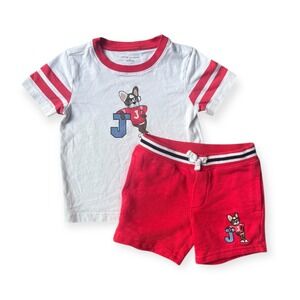 Janie and Jack Toddler Boys French Bulldog Varsity T-Shirt and Shorts Set 2T Red